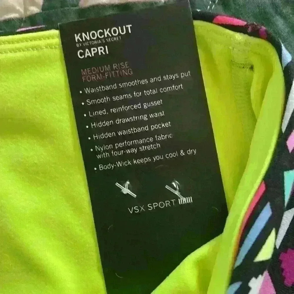 Victorias Secret Knock Out Capris women large geometric design pink green - Picture 5 of 9